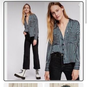 Free People Mad about You striped blouse blue white and green